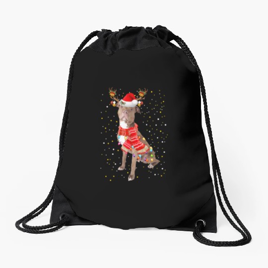 Pitbull Reindeer Christmas Light Drawstring Bags