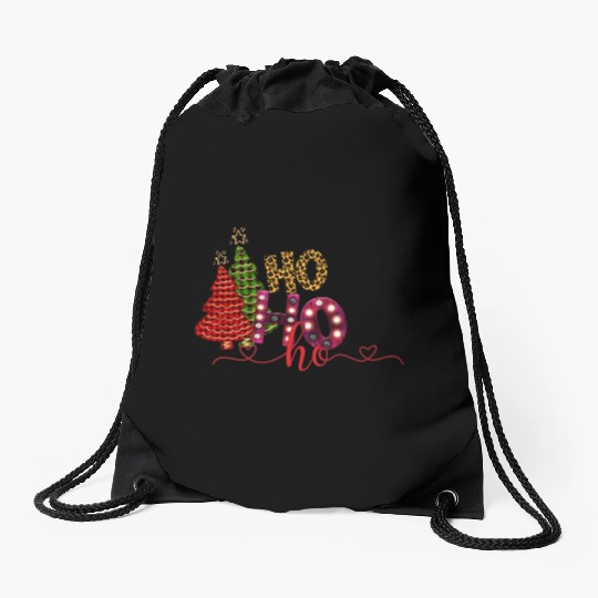 Ho Ho Ho snow tree Drawstring Bags