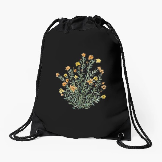 yellow floral sun flower Drawstring Bags