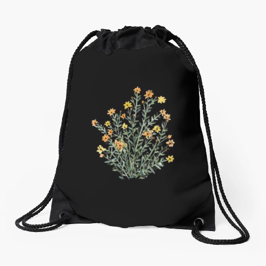 yellow floral sun flower Drawstring Bags