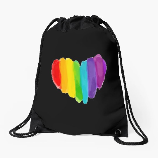 Pride Rainbow Heart Drawstring Bags