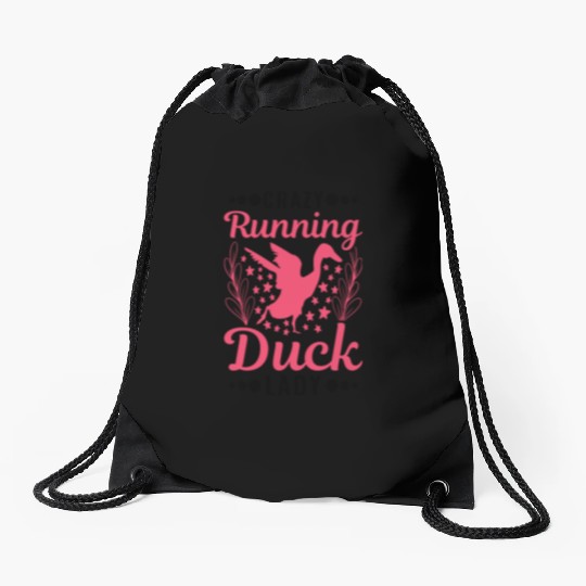 Crazy Running Duck Lady Bottle Drawstring Bags
