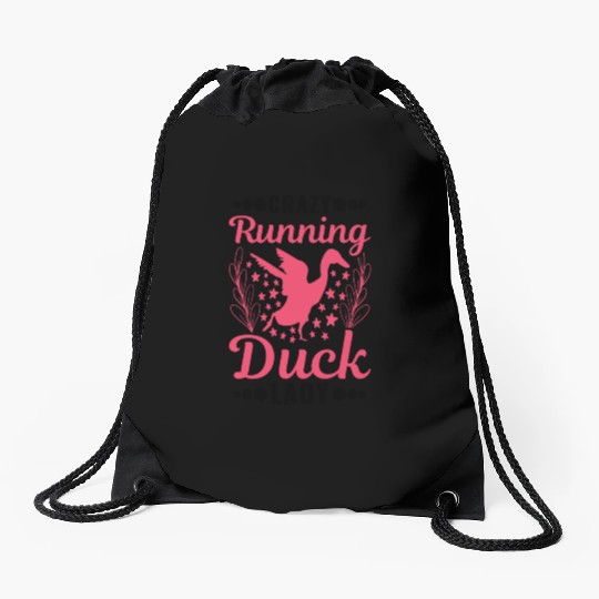 Crazy Running Duck Lady Bottle Drawstring Bags