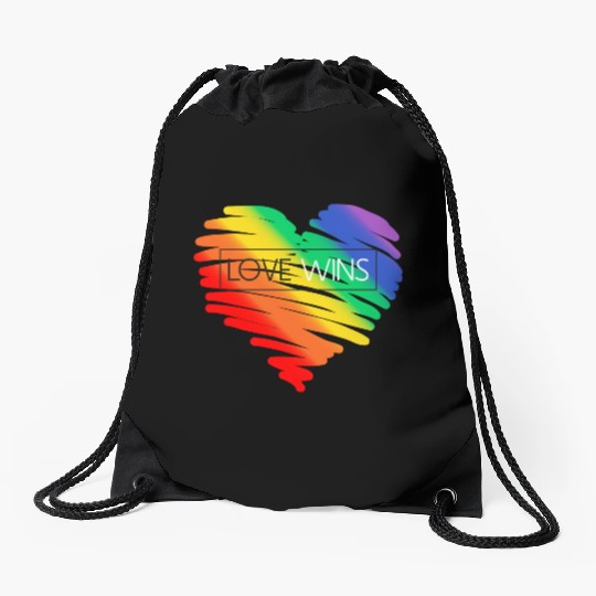 LGBT Rainbow Heart Love Wins Gay Lesbian Trans Bi Drawstring Bags