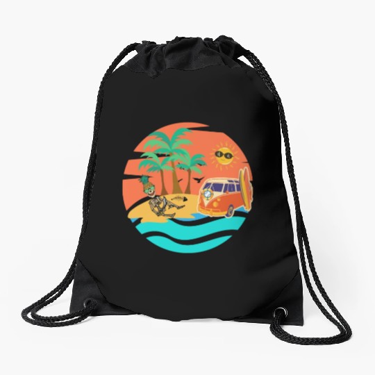 Road trip skeleton Drawstring Bags