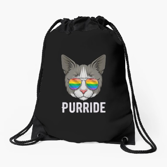 Cat Pride LGBTQ Sunglasses Rainbow Flag Kitten Drawstring Bags