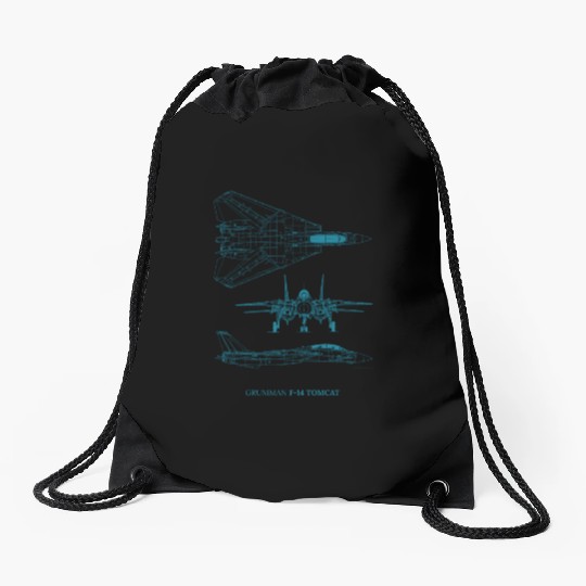 F-14 Tomcat Jet Fighter Blueprint Drawstring Bags