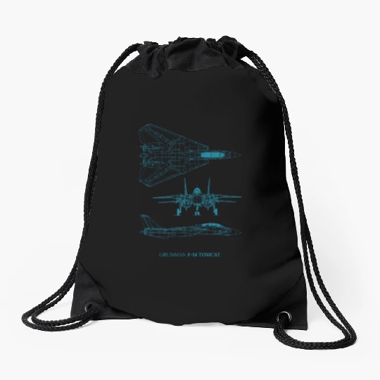F-14 Tomcat Jet Fighter Blueprint Drawstring Bags