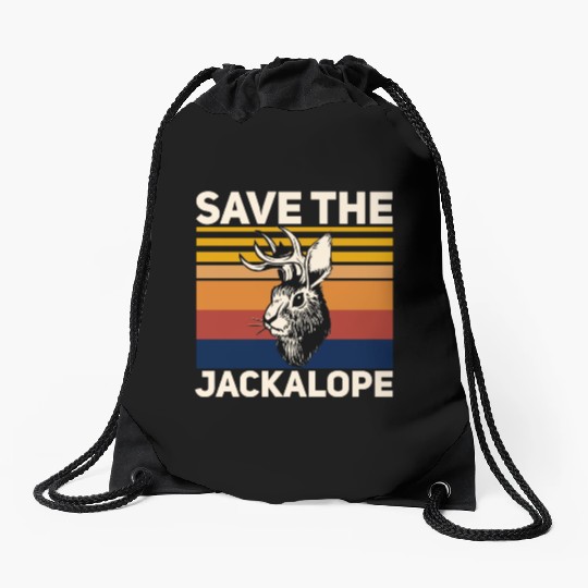 Save The Jackalope , Vintage Retro Camping Lover Drawstring Bags