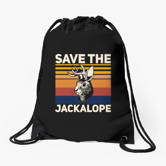 Save The Jackalope , Vintage Retro Camping Lover Drawstring Bags