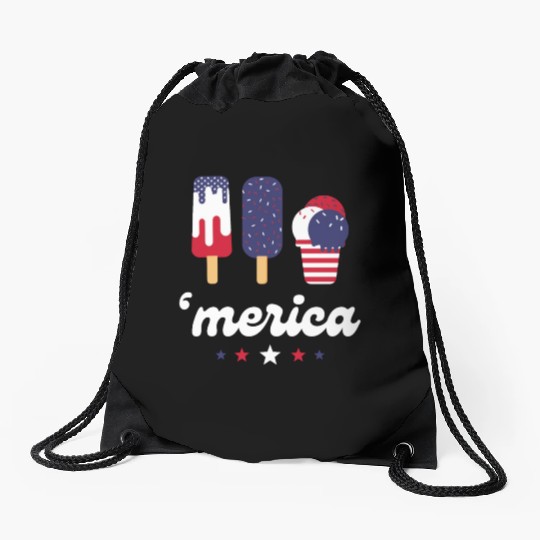 Ice Cream Patriotic Popsicles US Flag Merica Drawstring Bags