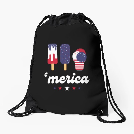 Ice Cream Patriotic Popsicles US Flag Merica Drawstring Bags