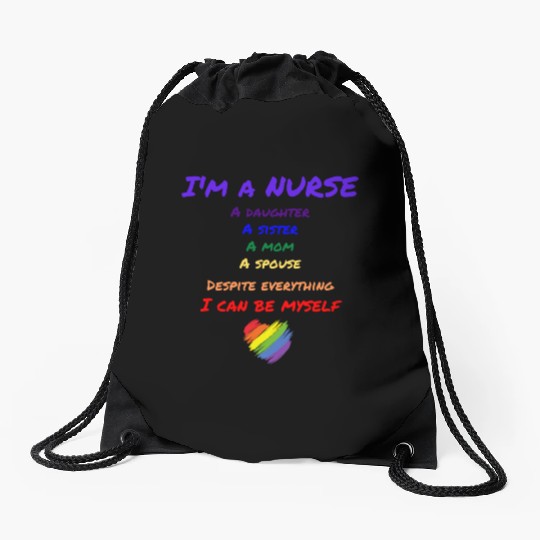 Rainbow Nurse Drawstring Bags
