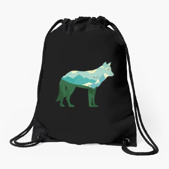 Mountain Wolf Drawstring Bags