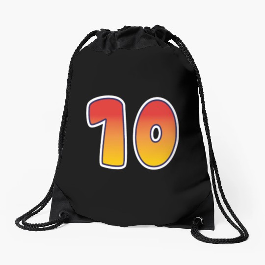Number 10 Red - Orange Design Drawstring Bags