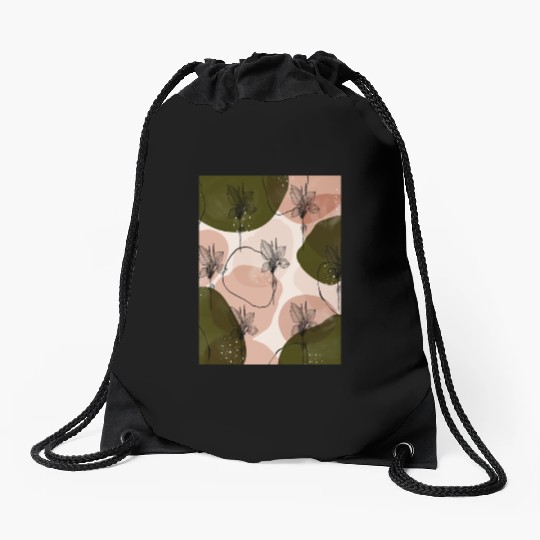 Summer Green Tropical flower Drawstring Bags