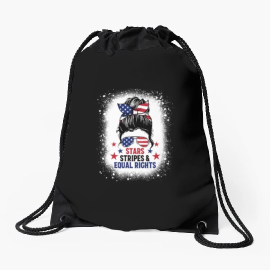 USA Messy Bun Bleached Stars Stripes Equal Rights Drawstring Bags