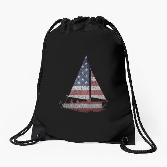 Distressed Stars Stripes Sailboat Sailing Adventur Drawstring Bags