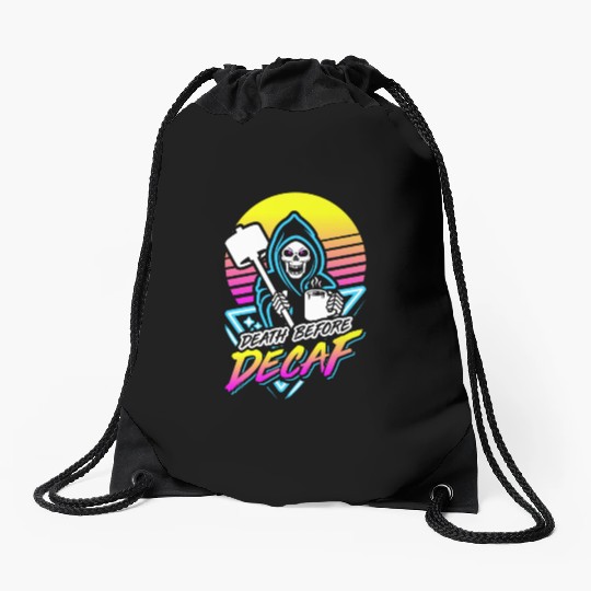 Death Before Decaf (Gym Reaper) Retro Neon Drawstring Bags