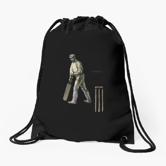 Vintage Cricket Player with a Bat and Wicket URM Drawstring Bags