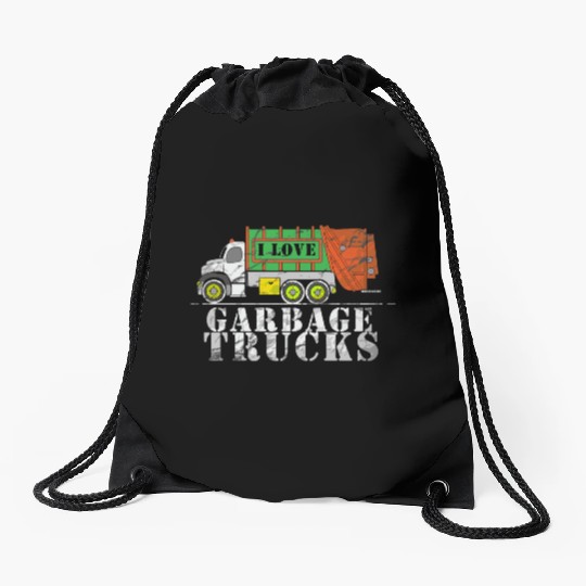 I Love Garbage Trucks Drawstring Bags