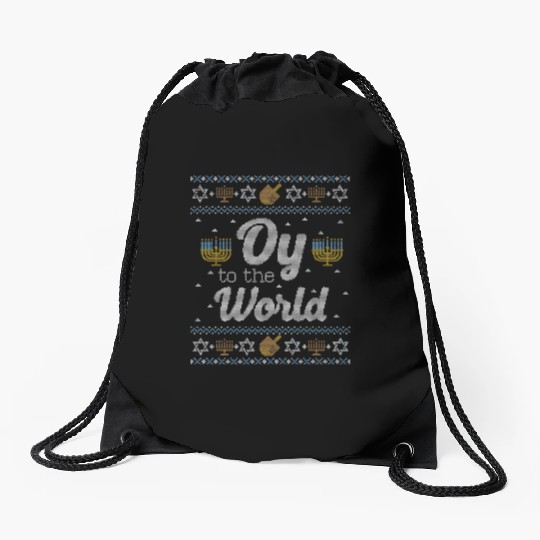 Funny Hanukkah Oy To The World Drawstring Bags