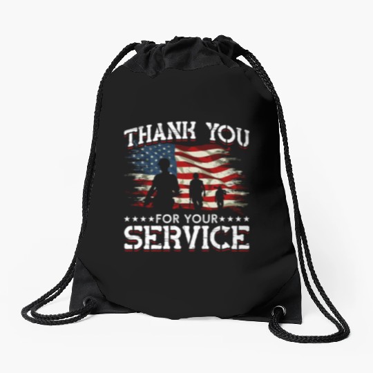 Memorial Day American Flag Patriotic Soldier US Drawstring Bags