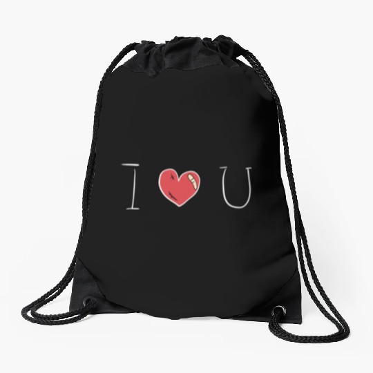 heart red i love you Drawstring Bags