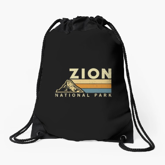 Retro Zion National Park US Vintage Utah Adventure Drawstring Bags