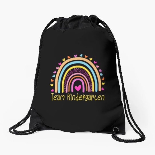 Team Kindergarten Teacher Rainbow Drawstring Bags