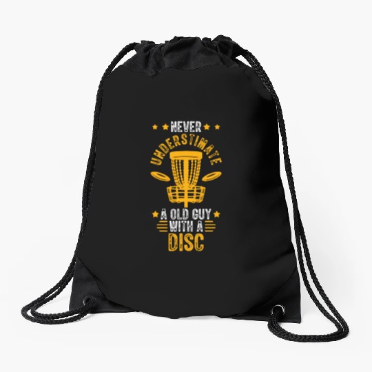 Old Guy Disc Golf Vintage Ultimate Frisbee Drawstring Bags