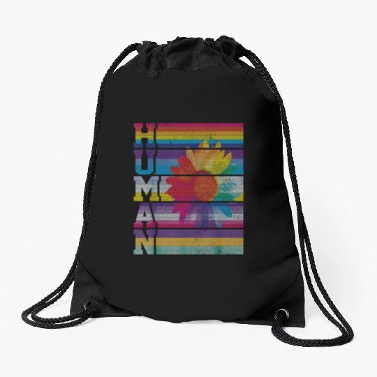 Human and Sunflower Pride Drawstring Bags