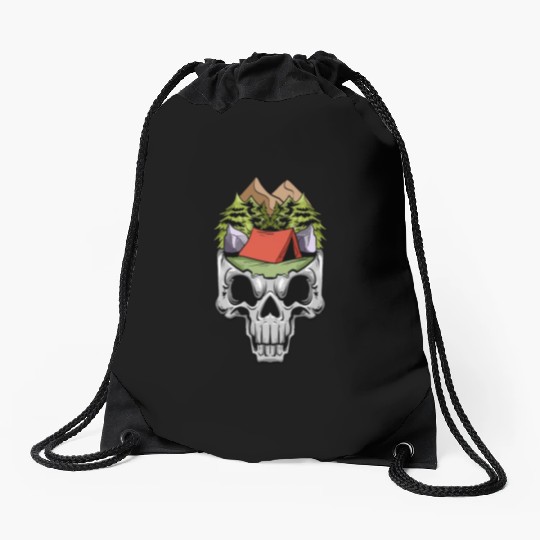 Camper Campsite Skull Skeleton Head Camp Camping Drawstring Bags