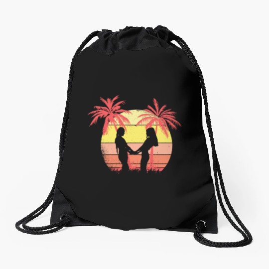 Lesbian Romantic Couple Holding Hands Summer Drawstring Bags
