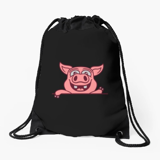 barn pig waving friendly Drawstring Bags