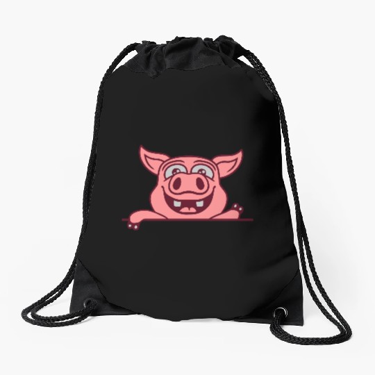 barn pig waving friendly Drawstring Bags