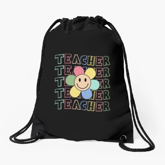 Retro Teacher Teacher Teacher Life Kindergarten Drawstring Bags