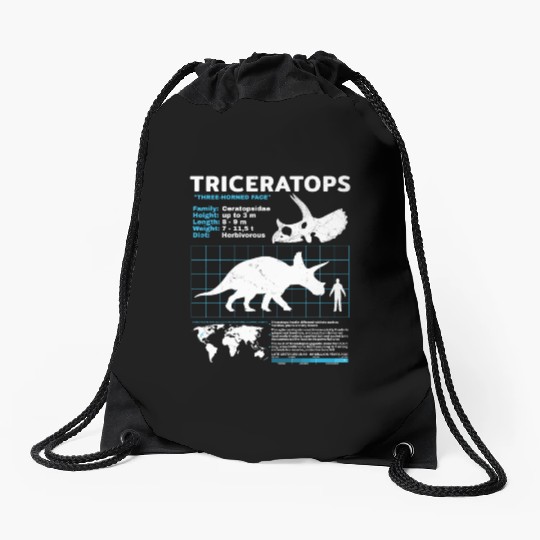 triceratops fact sheet Drawstring Bags