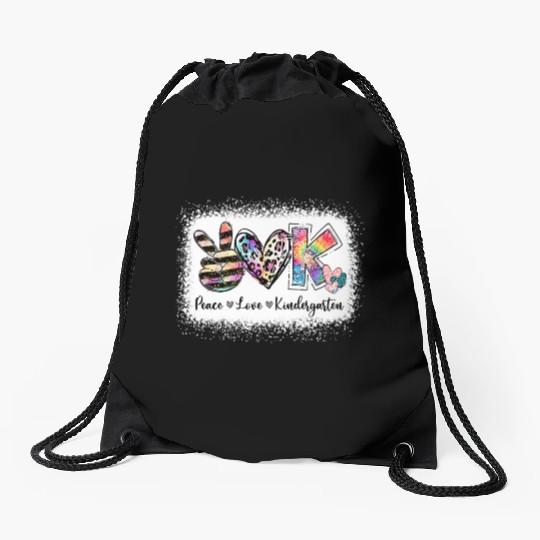 Grade Teacher Peace Love Kindergarten Team Kinder Drawstring Bags