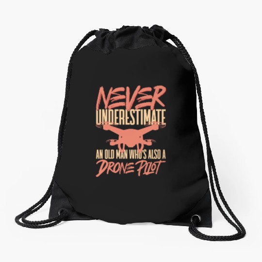 Drone Pilot Never Underestimate An Old Man Quadco Drawstring Bags