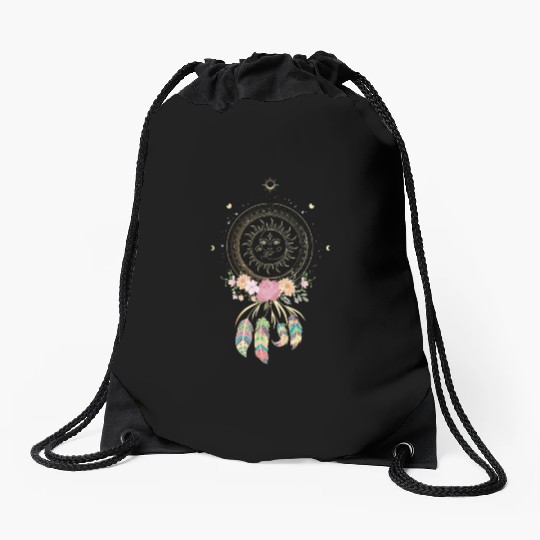 Beautiful Dreamcatcher Sun Moon Flowers Drawstring Bags