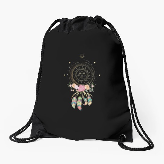 Beautiful Dreamcatcher Sun Moon Flowers Drawstring Bags