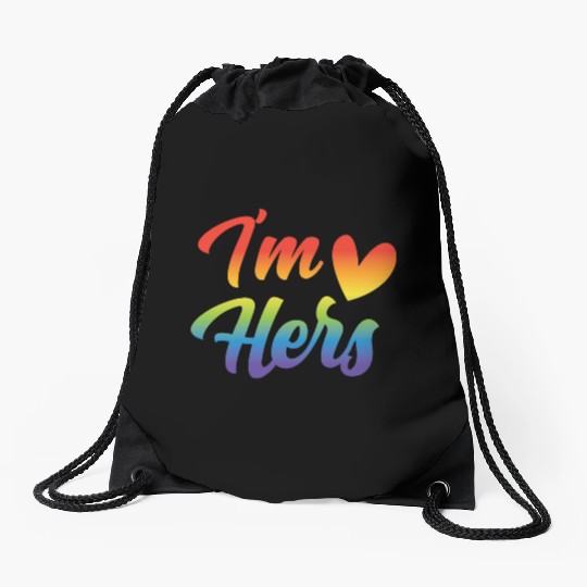 I'm Hers Funny Lgbt Couple Lesbian Gay Rainbow Drawstring Bags