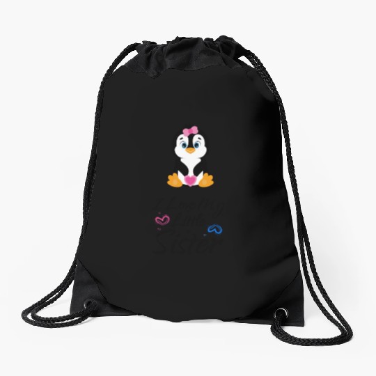 I love my little sister Pinguin Drawstring Bags