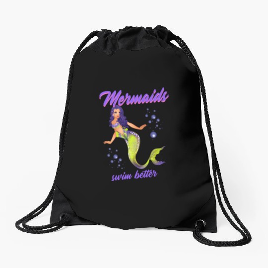 Mermaid Swimming Mermaids Swim Better Drawstring Bags