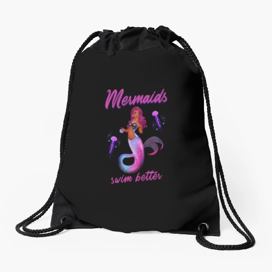 Mermaid Swimming Mermaids Swim Better Drawstring Bags