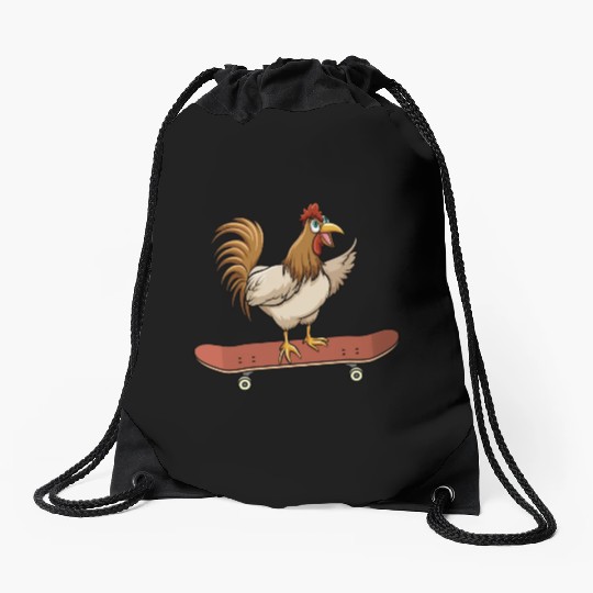 Skateboard Chicken Skateboarding Farm Animal Drawstring Bags