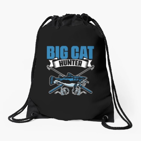 Big Cat Hunt Funny Catfish Fishing For A Catfisher Drawstring Bags