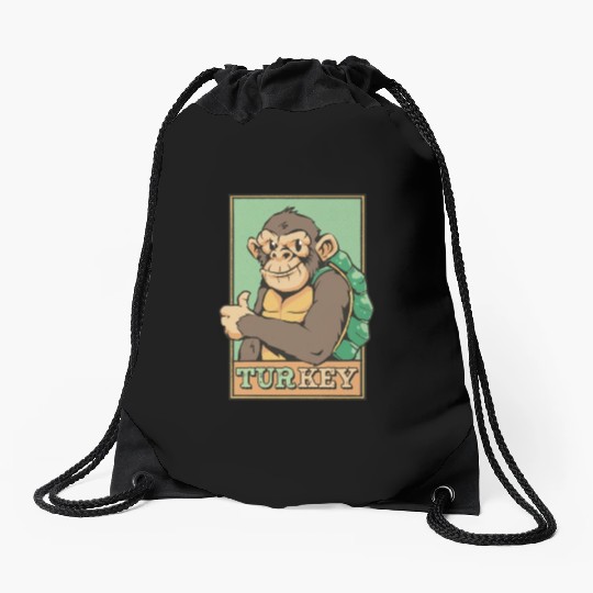 TURKEY = TURTLE + MONKEY FUNNY ANIMALS Drawstring Bags