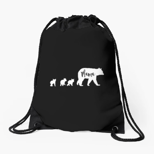 Mama Bear With 3 Three Cubs Fun Mom Mother Drawstring Bags